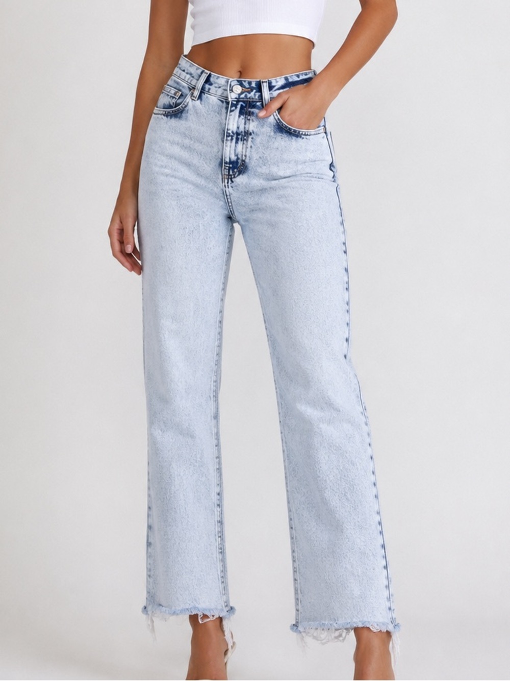 Zara Blue Denim Light Wash Mini Flare Crop Jeans